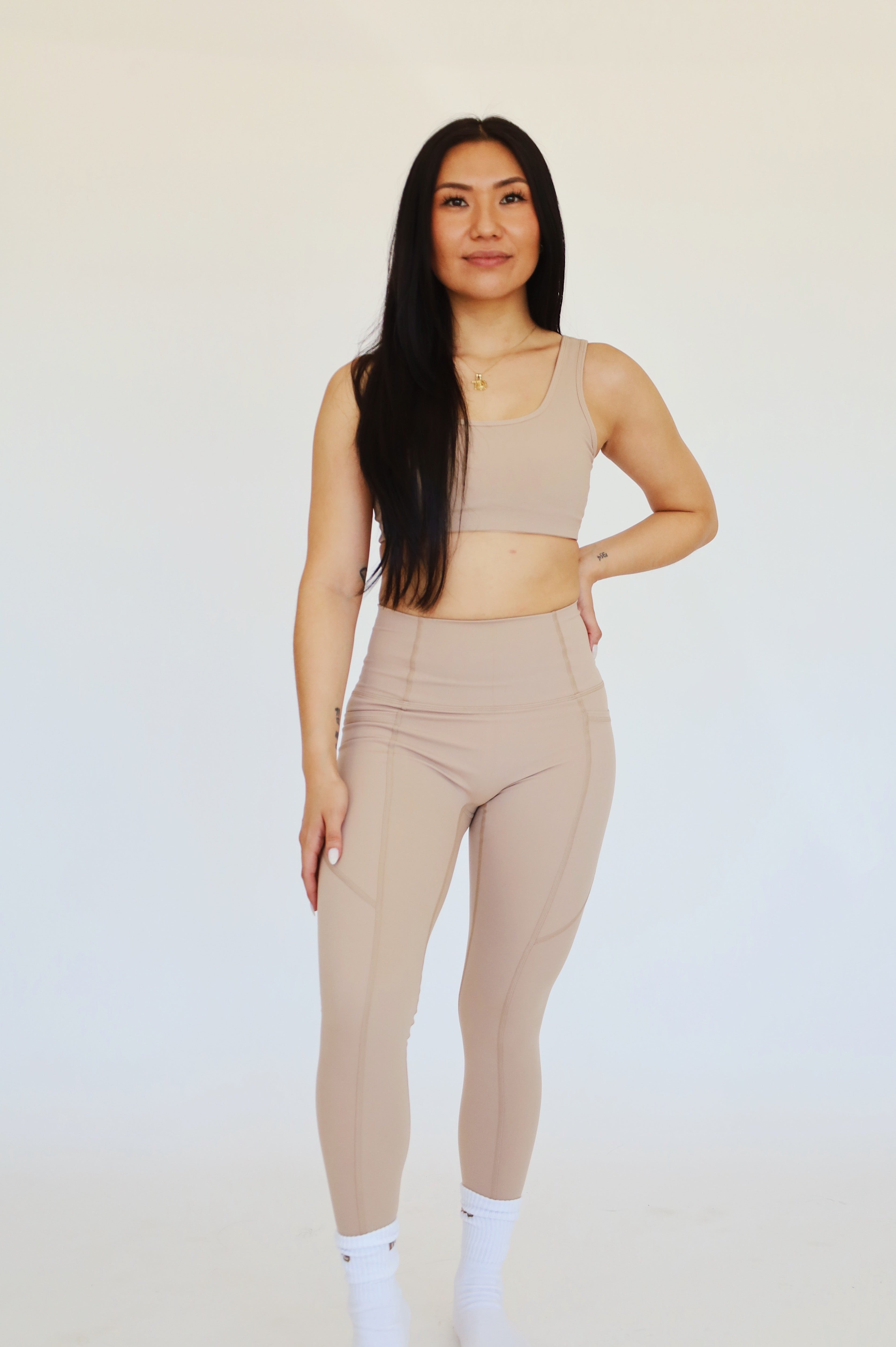 UPLIFT Full Length High Waisted Leggings, Soft Sand - noey